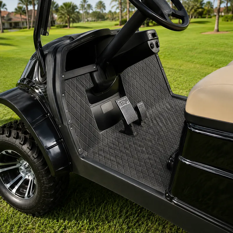 Custom foam floor mat installed in a golf cart footwell